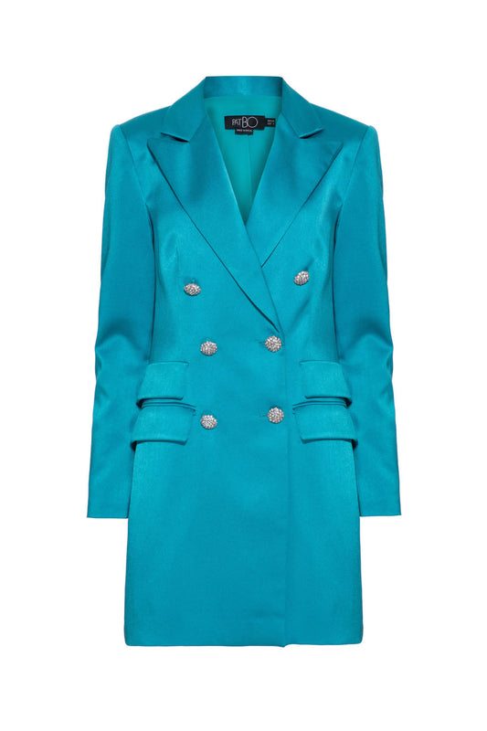 Blazer longo transpassado botões cetim rampling azul