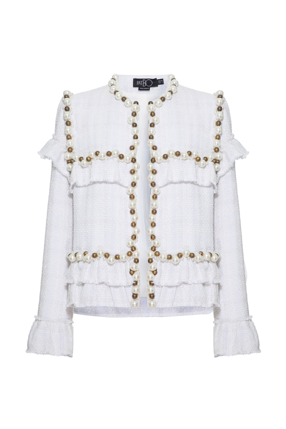 Blazer babados bordado tweed charlotte off white
