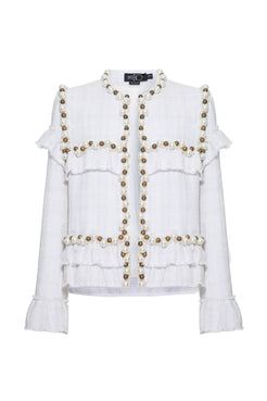 Blazer babados bordado tweed charlotte off white