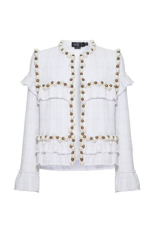 Blazer babados bordado tweed charlotte off white