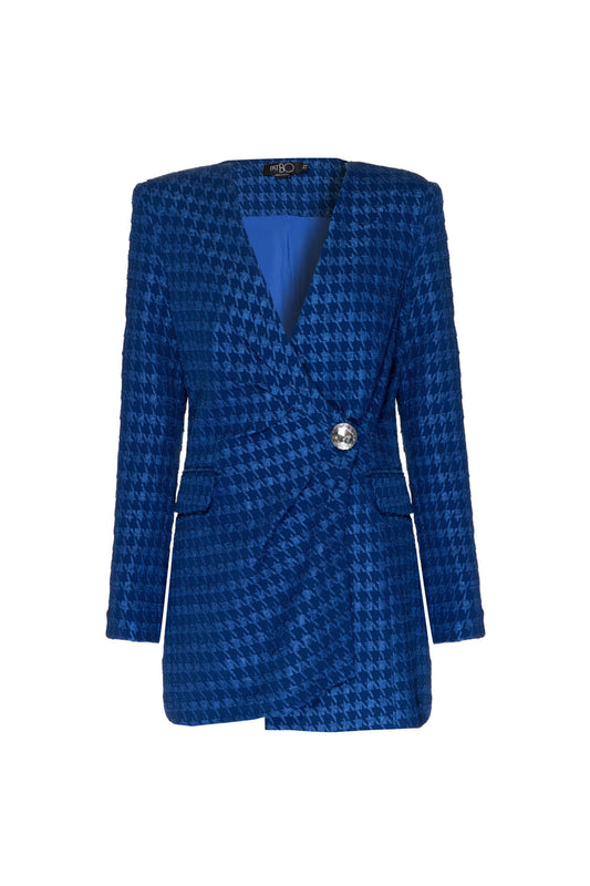 Blazer transpassado jacquard pied de poule azul
