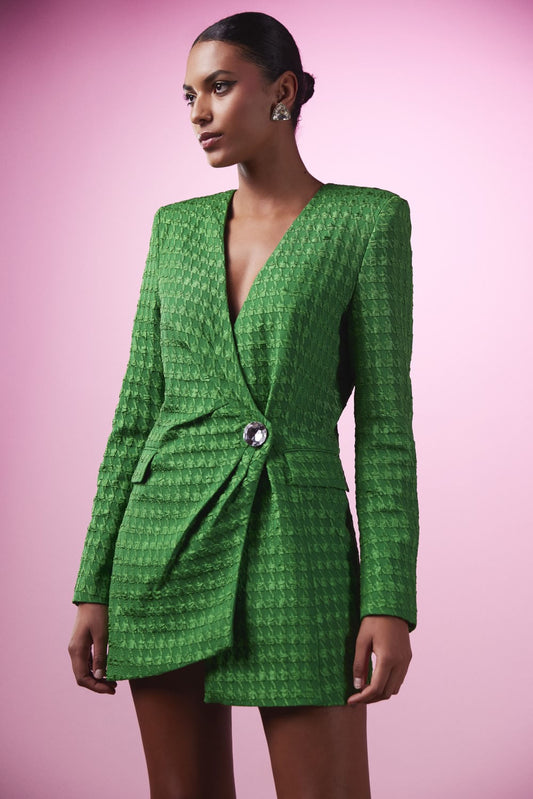 Blazer transpassado jacquard pied de poule verde