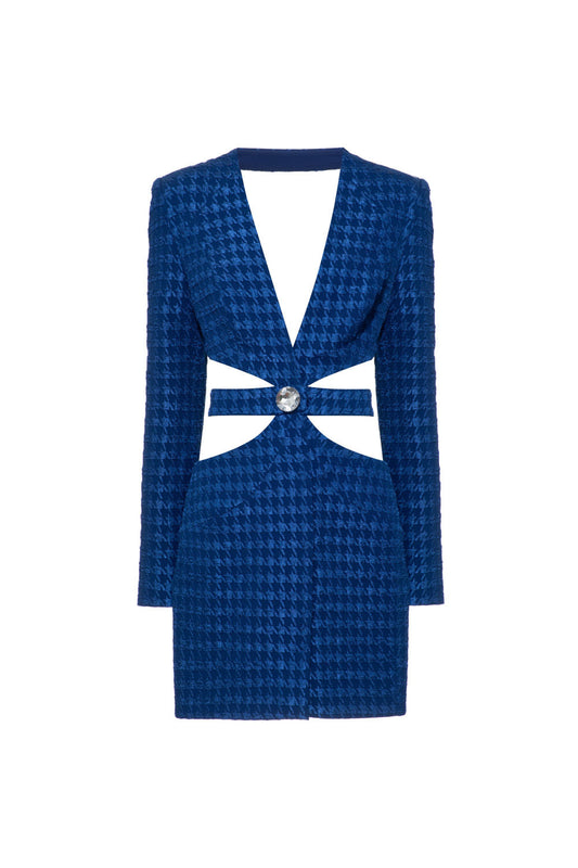 Blazer recortes jacquard pied de poule azul