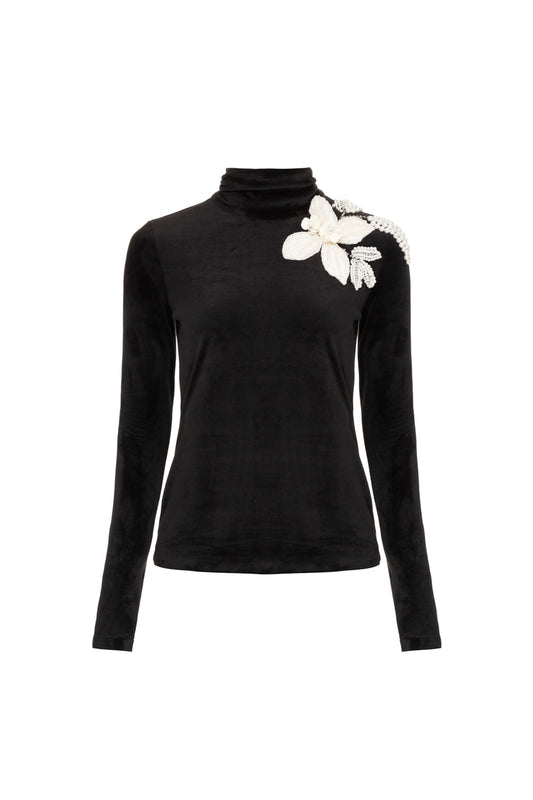 Blusa gola alta veludo babylon preto