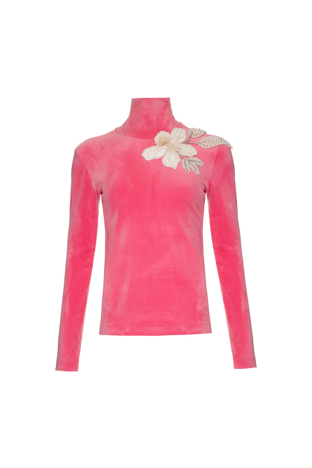 Blusa gola alta veludo babylon rosa