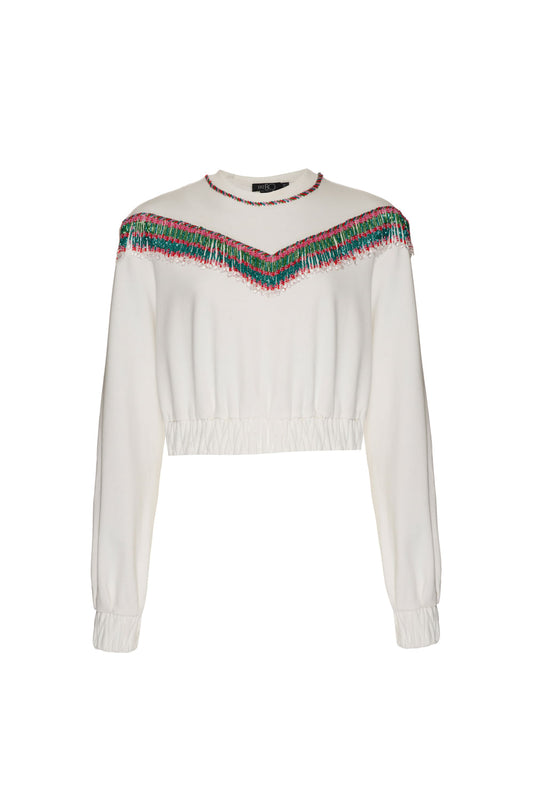 Blusa bordada mangas moletom lucy - mães off white