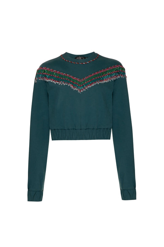 Blusa bordada mangas moletom lucy - mães verde