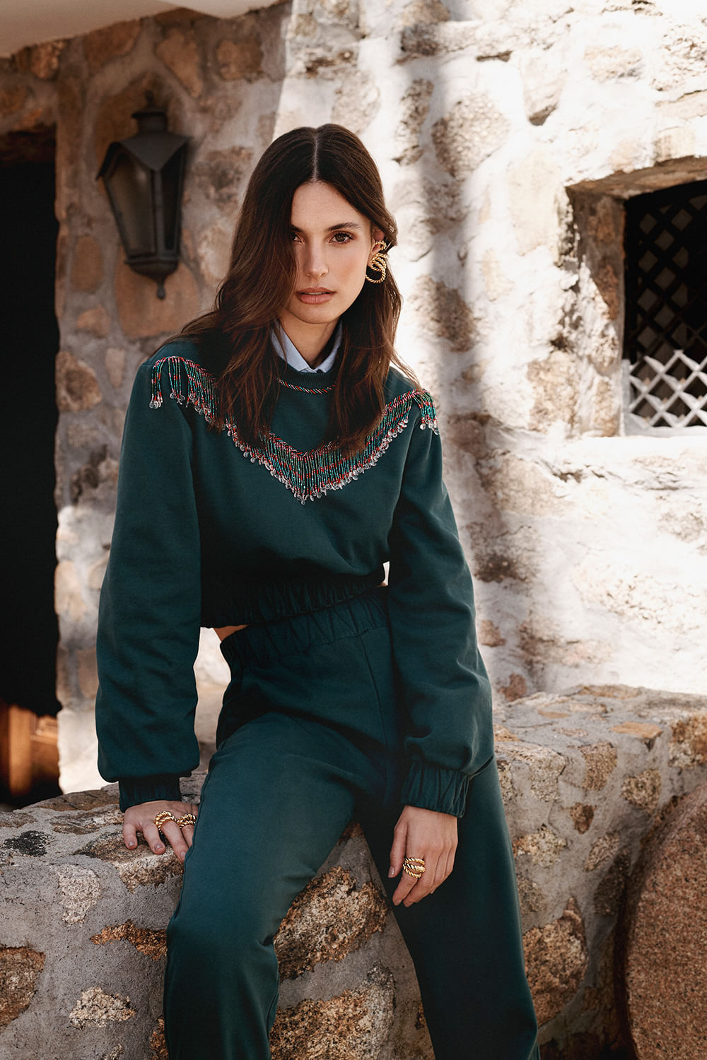 Blusa bordada mangas moletom lucy - mães verde