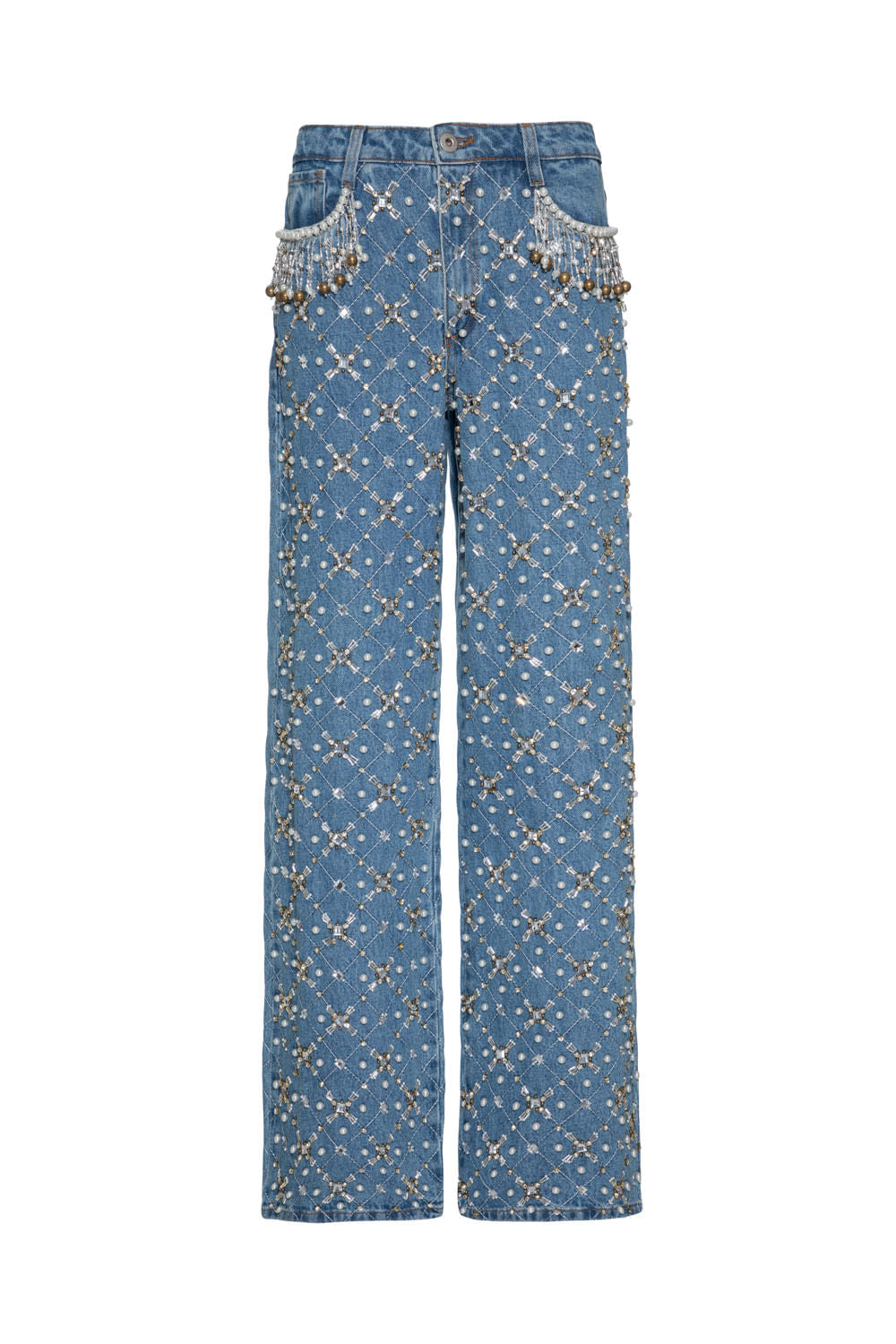 CALÇA BORDADA PÉROLAS DENIM VOGEL AZUL JEANS CLARO