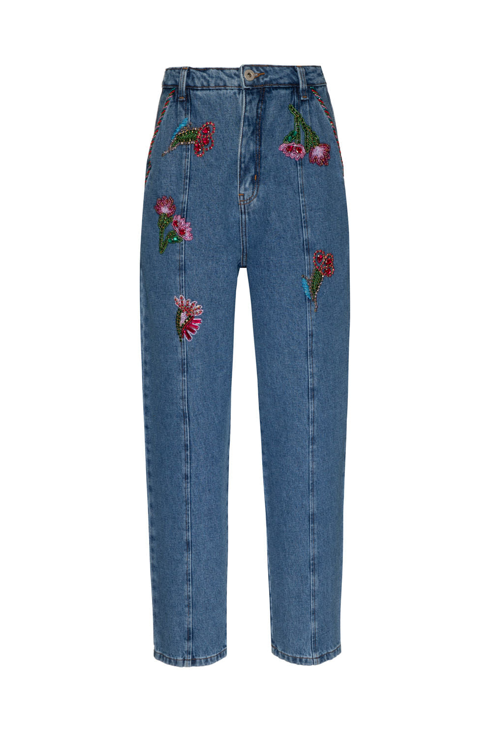 CALÇA PESPONTOS BORDADO DENIM VOGEL - MÃES JEANS