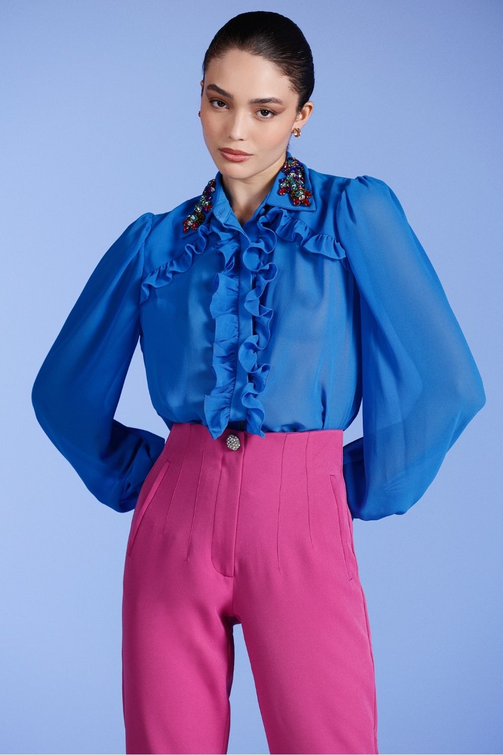 CAMISA BABADOS CHIFFON MIDNIGHT AZUL