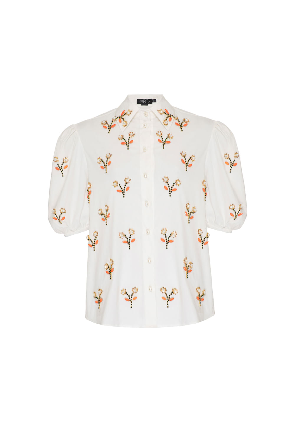 Camisa mangas bufantes bordado tricoline spencer off white
