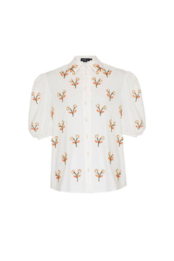 Camisa mangas bufantes bordado tricoline spencer off white