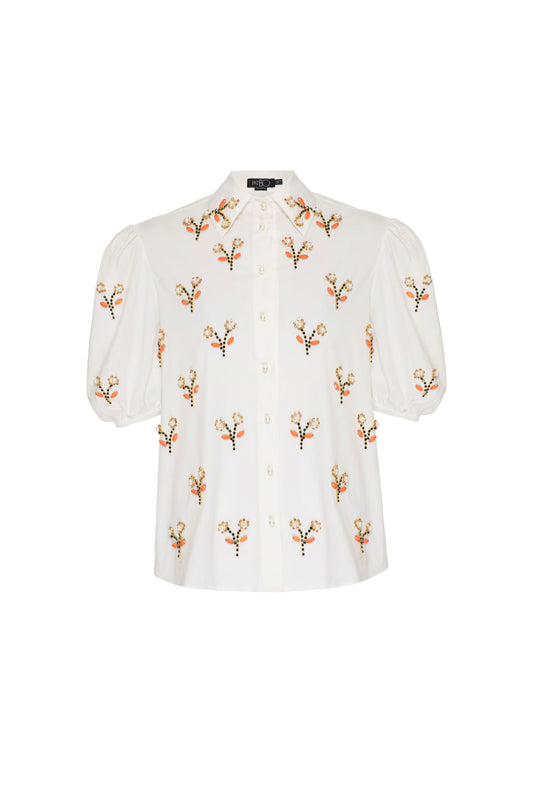 Camisa mangas bufantes bordado tricoline spencer off white