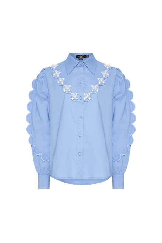 Camisa babado tricoline spencer azul