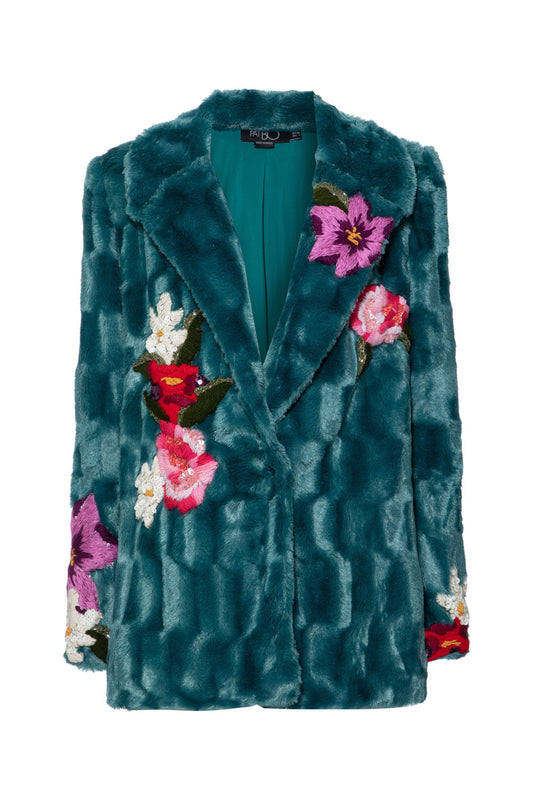 Casaco bordado faux fur georgy azul