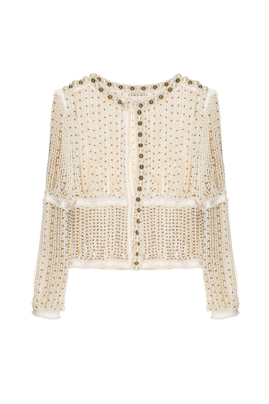CASACO VAZADO PÉROLAS OFF WHITE