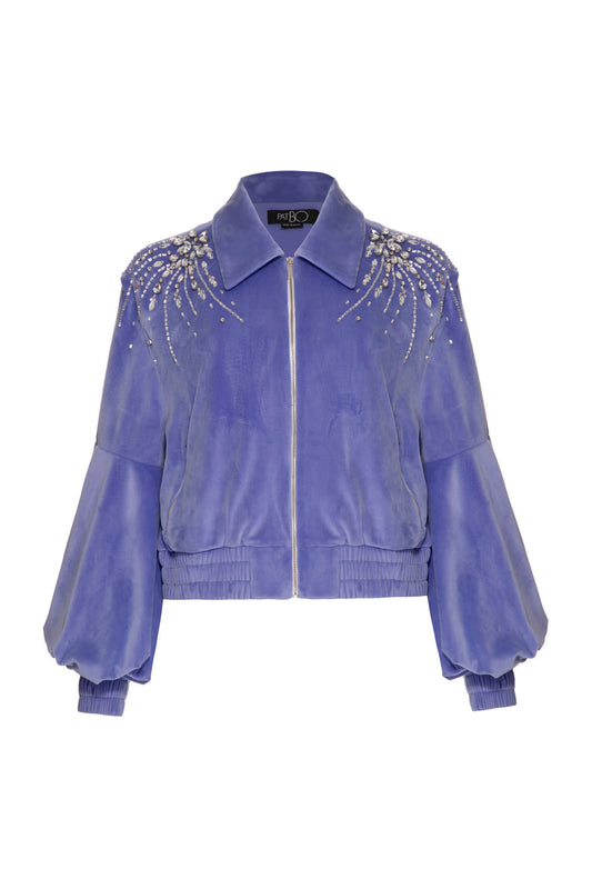 Jaqueta bordado franzido veludo babylon lilas