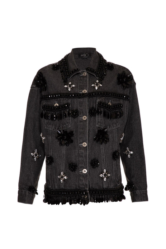 Jaqueta bordada flores denim vogel black jeans