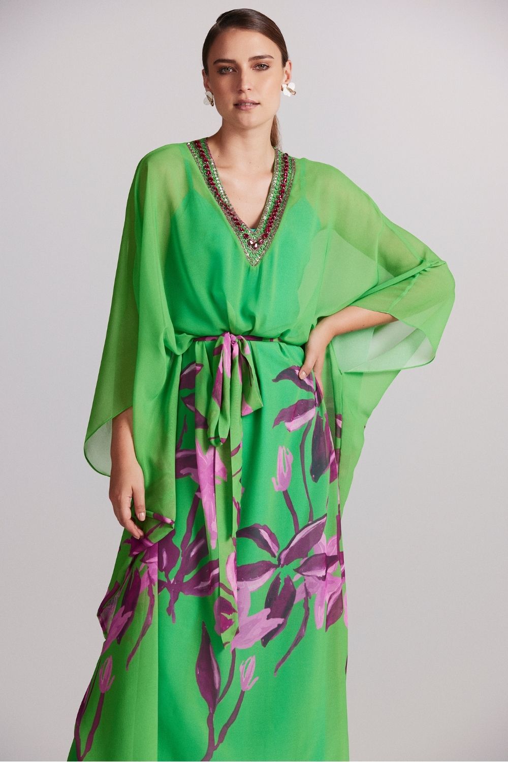 KIMONO LONGO FLORAL VICTÓRIA VERDE
