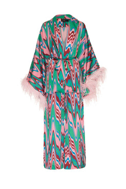 PIJAMA LONGO PLUMAS CETIM WAVES VERDE