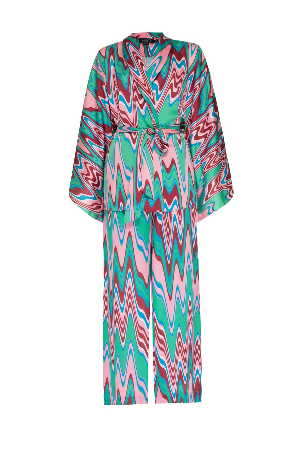 PIJAMA LONGO CETIM WAVES VERDE