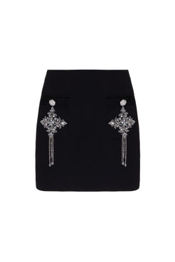 Saia curta bordada crepe edie preto