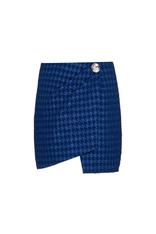 SAIA CURTA TRANSPASSADA JACQUARD PIED DE POULE AZUL
