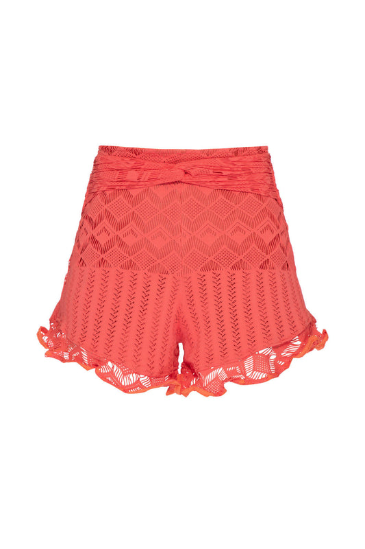 SHORT BABADO TELA GEO LUDIC CORAL