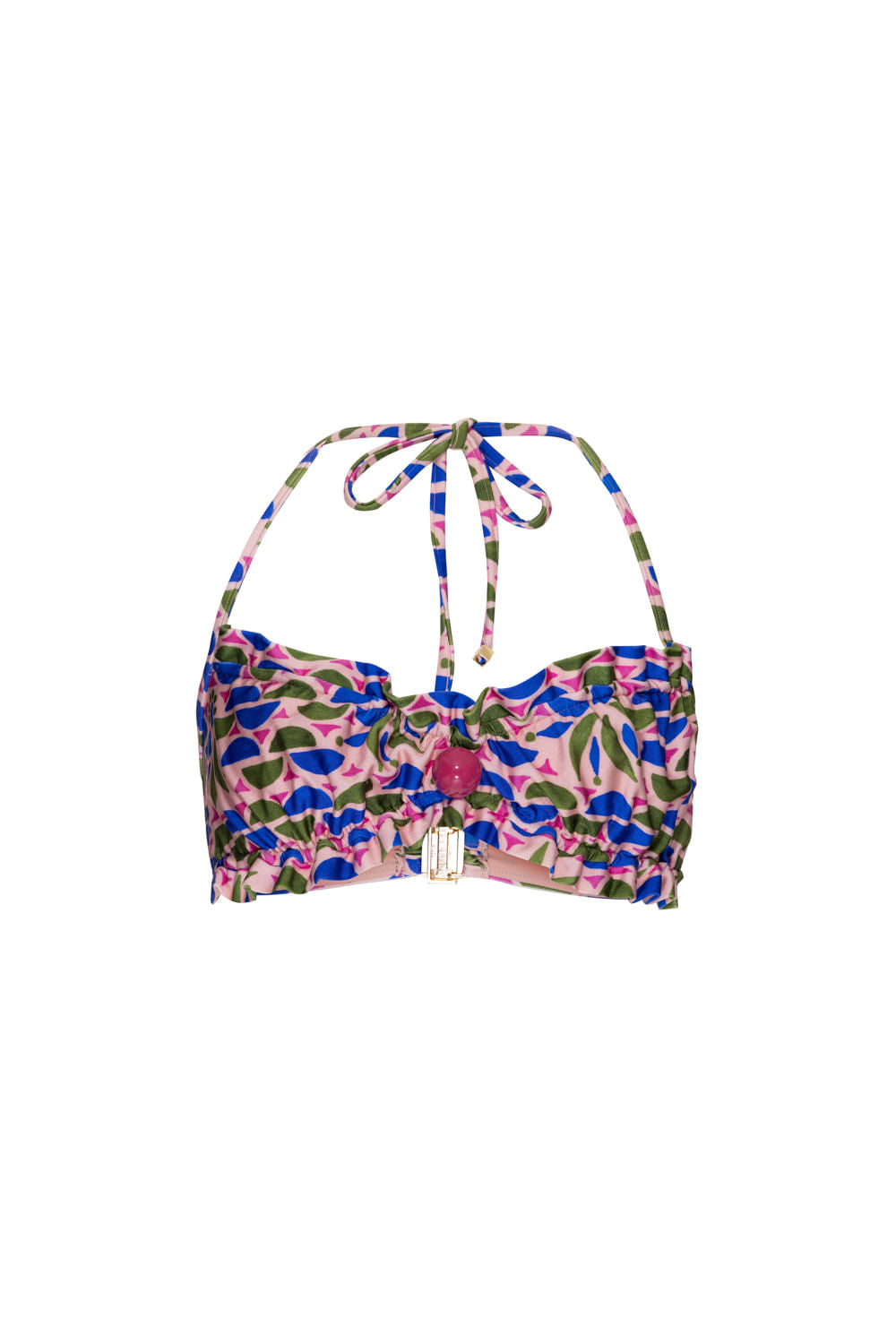 TOP BIQUÍNI BABADO LYCRA GEOMÉTRICO PUNA ROSA