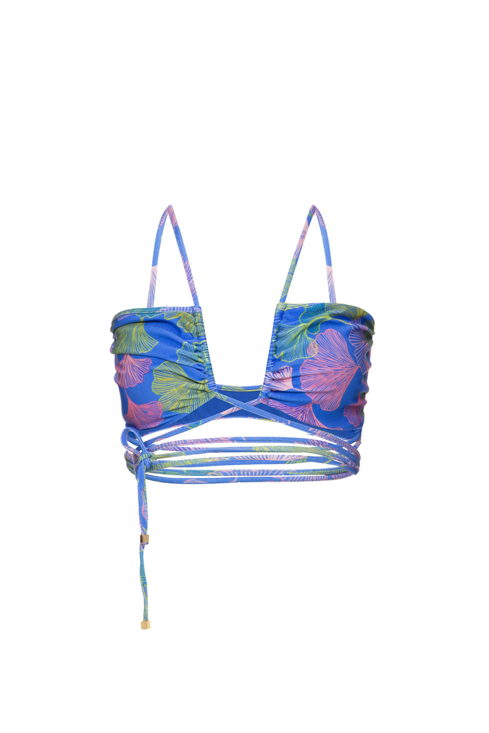 TOP BIQUÍNI CORDÕES LYCRA MEMORY LEAVES AZUL