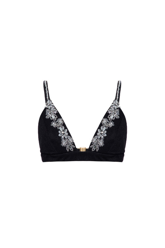 Top cropped bordado malha luxor spy preto