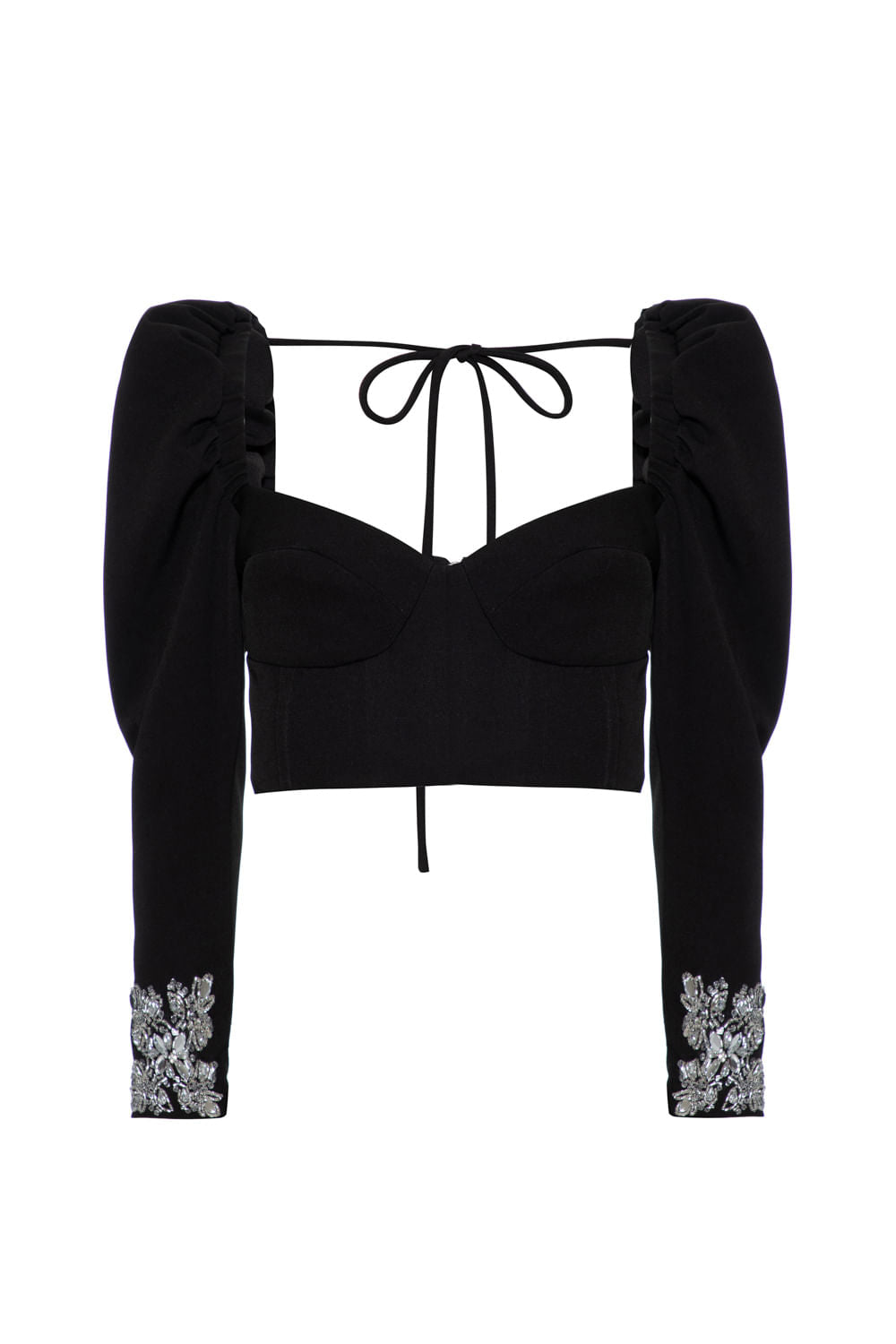 TOP MANGAS BUFANTES CREPE EDIE PRETO