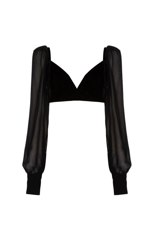 TOP CROPPED MANGAS VELUDO EVE PRETO