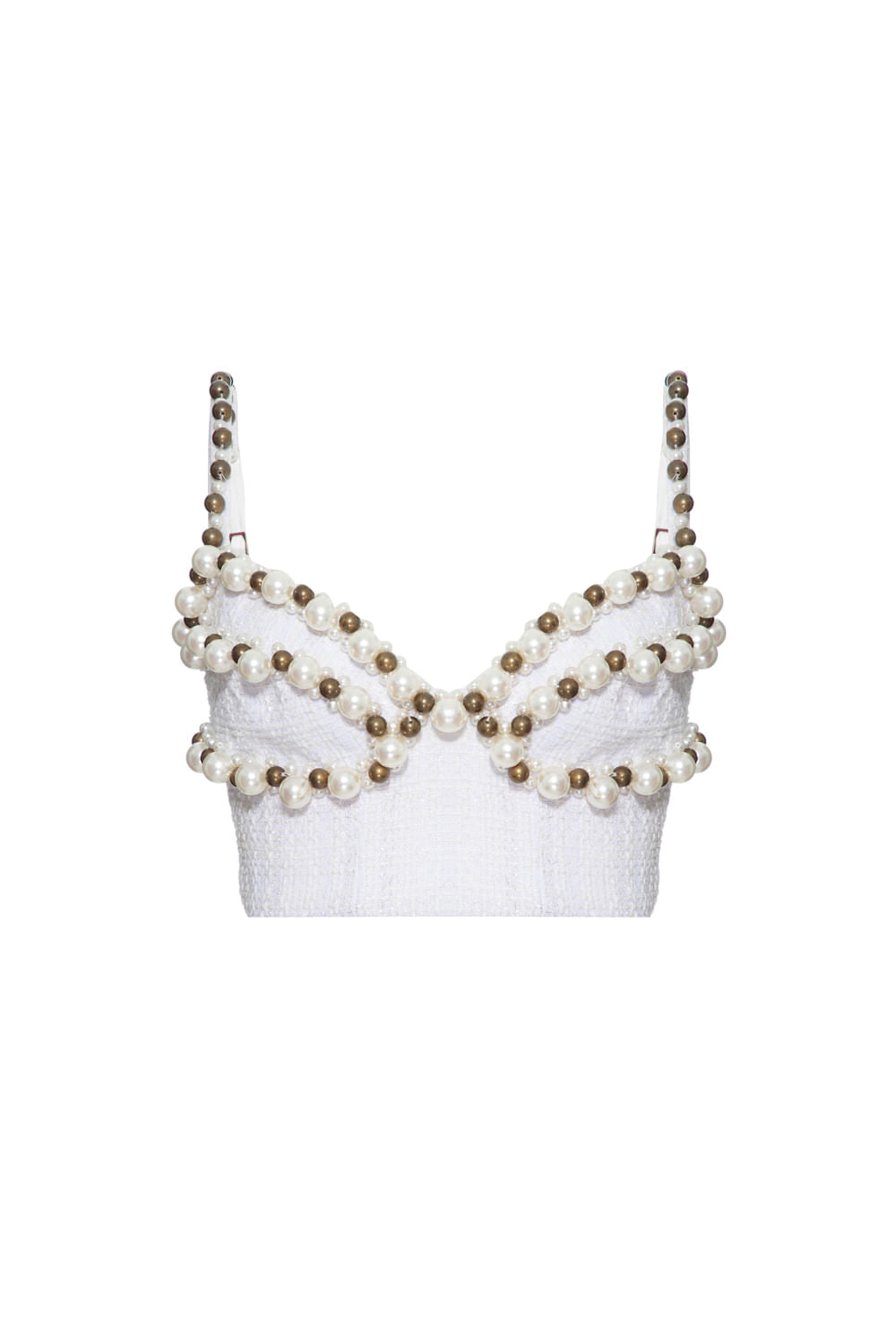 Top cropped bordado tweed charlotte off white