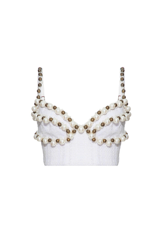 Top cropped bordado tweed charlotte off white