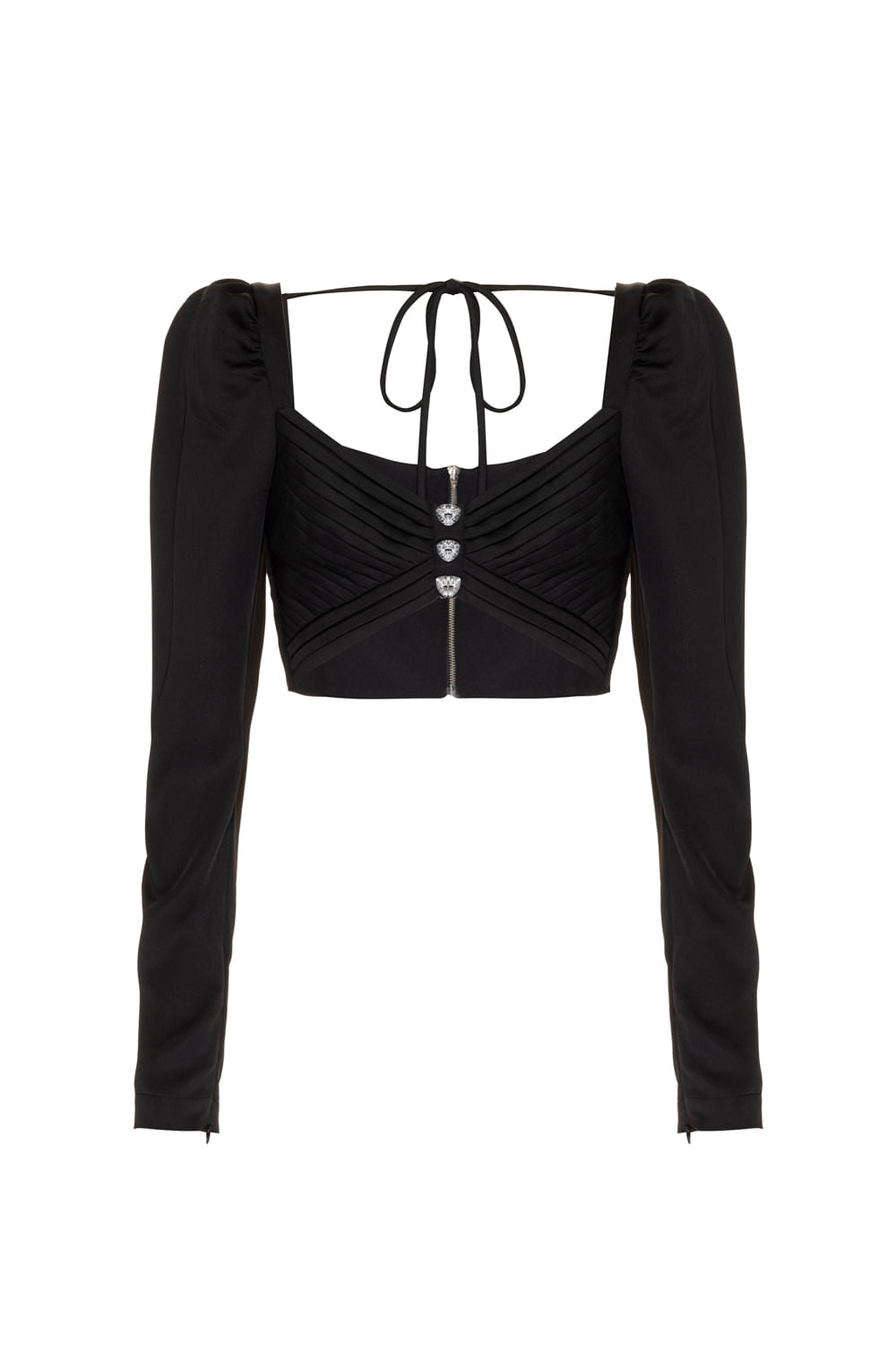 TOP CROPPED DRAPEADO CETIM RAMPLING PRETO