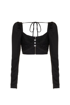 TOP CROPPED DRAPEADO CETIM RAMPLING PRETO
