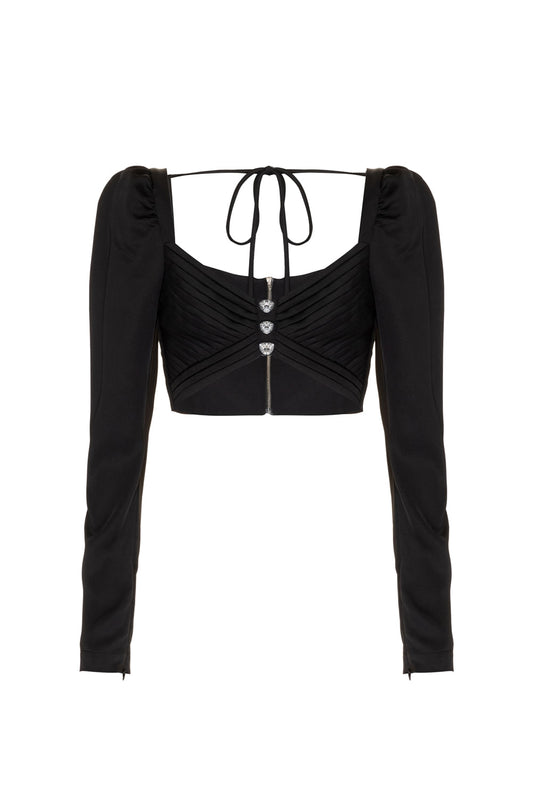 TOP CROPPED DRAPEADO CETIM RAMPLING PRETO