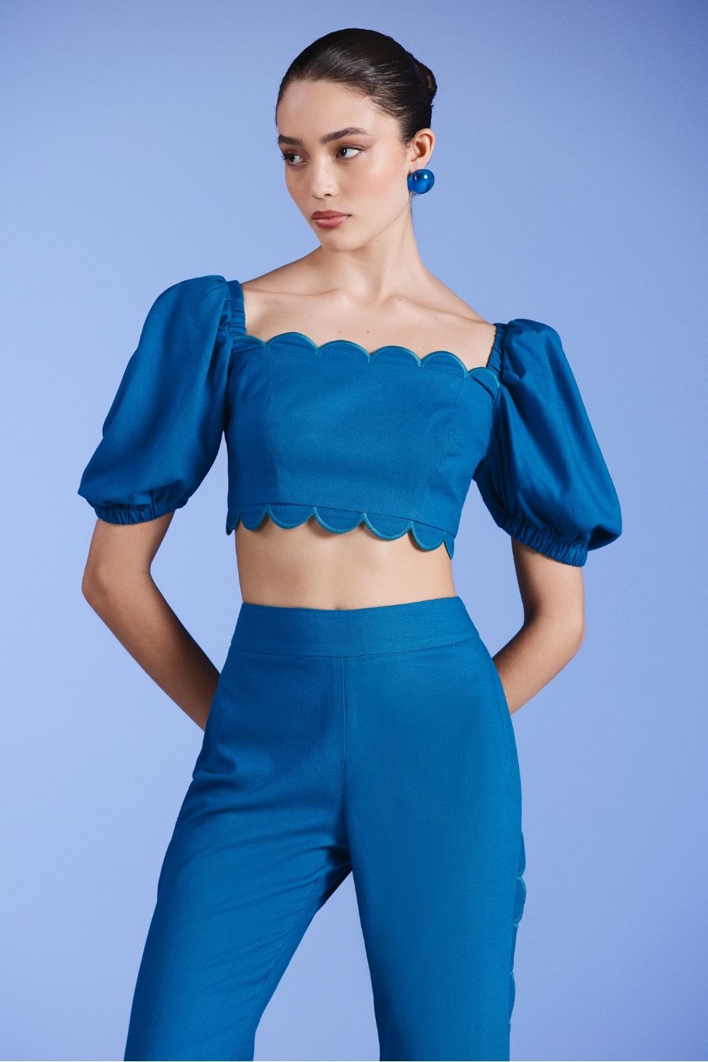 TOP CROPPED RECORTE LINHO NILO MATRON AZUL