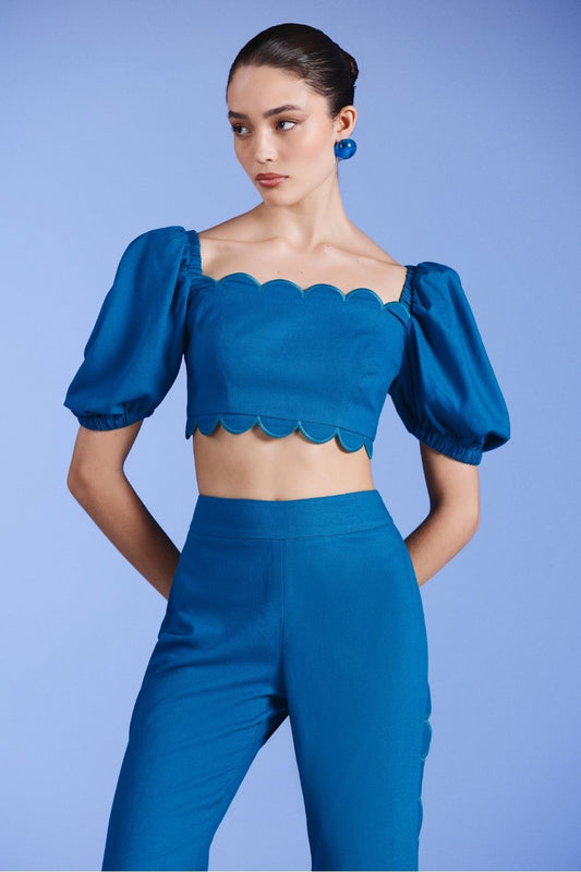 TOP CROPPED RECORTE LINHO NILO MATRON AZUL