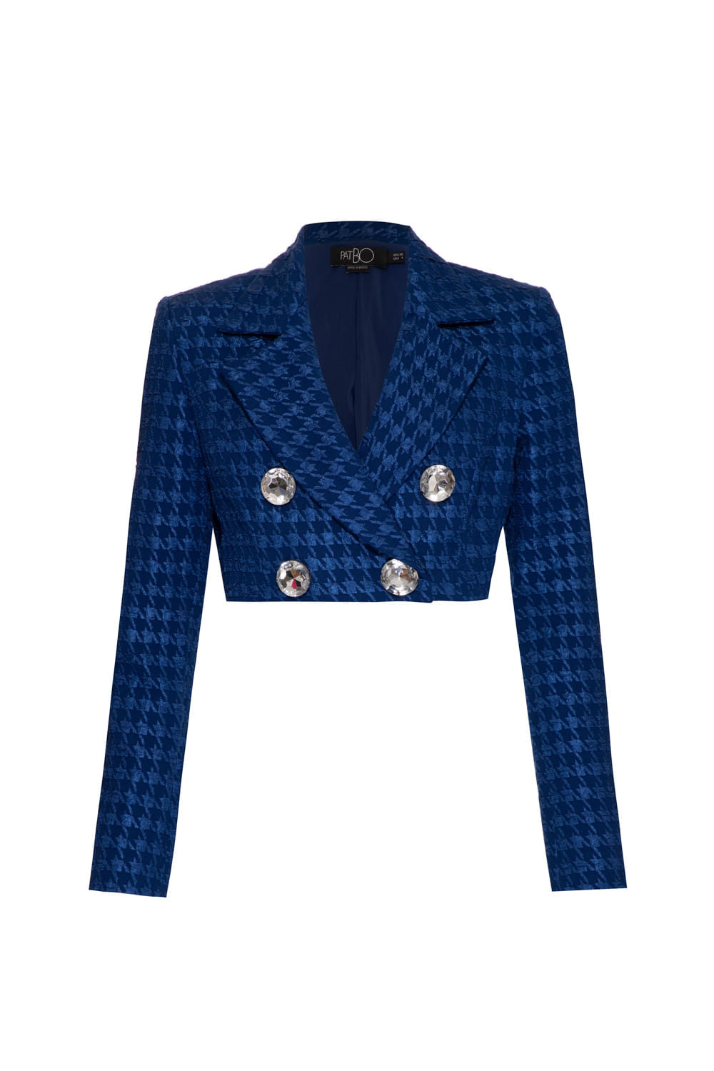 TOP CROPPED BOTÕES JACQUARD PIED DE POULE AZUL