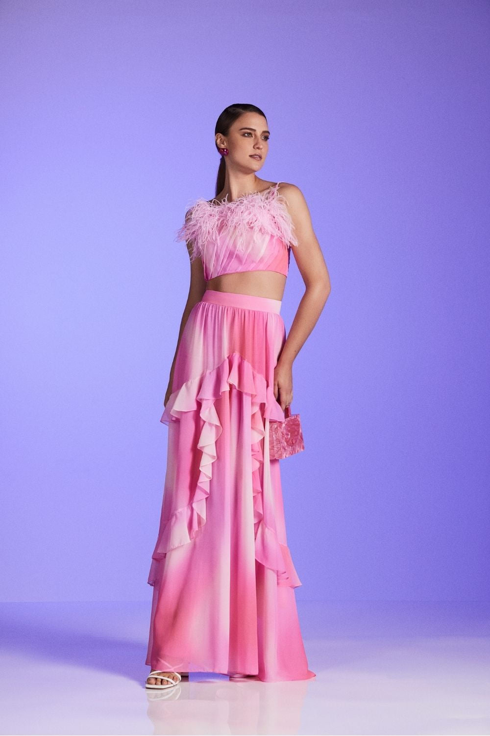 TOP PLUMAS DEGRADÊ COSMIC ROSA