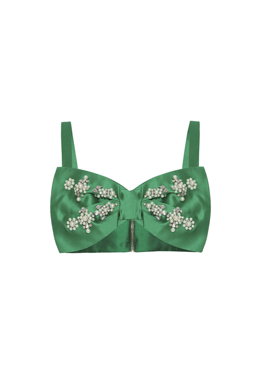 Top cropped laço bordado zibeline jocelyn verde