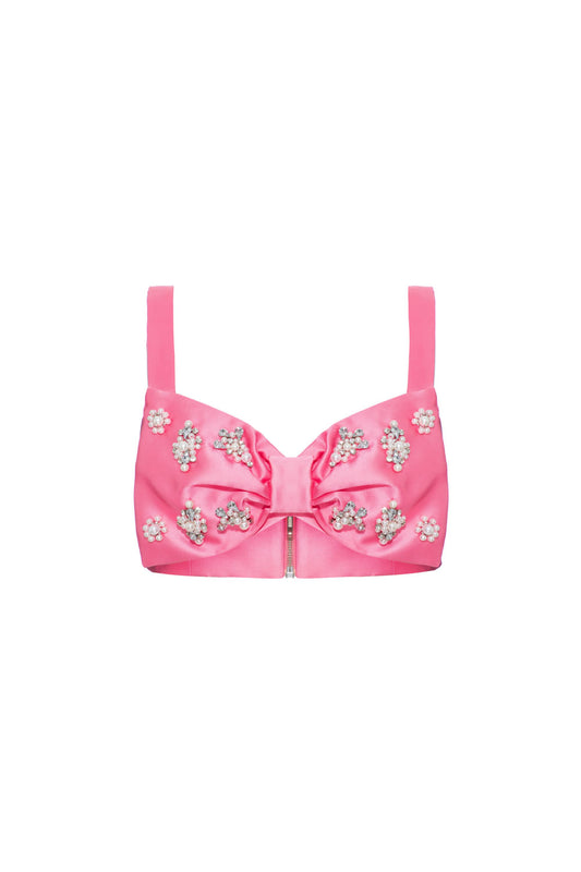Top cropped laço bordado zibeline jocelyn rosa