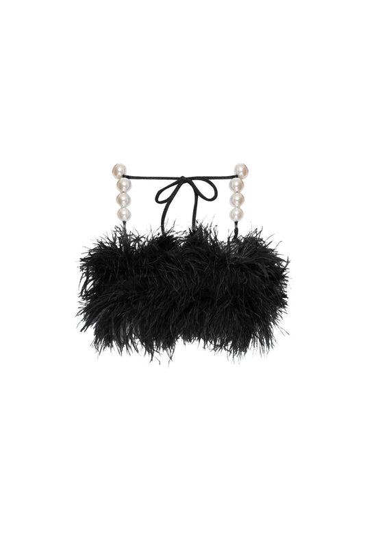 TOP CROPPED PLUMAS MALHA LUXOR SPY PRETO