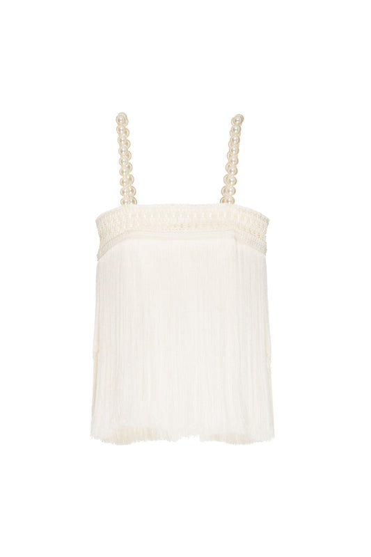 TOP CROPPED FRANJAS ALÇA PÉROLA WILD FRINGES OFF WHITE