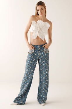 TOP CROPPED FLOR MALHA LUXOR SPY OFF WHITE