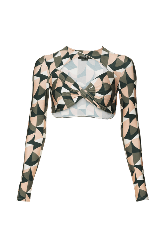 TOP CROPPED MANGA COMPRIDA GEOMÉTRICO ZELLIJ ROSA