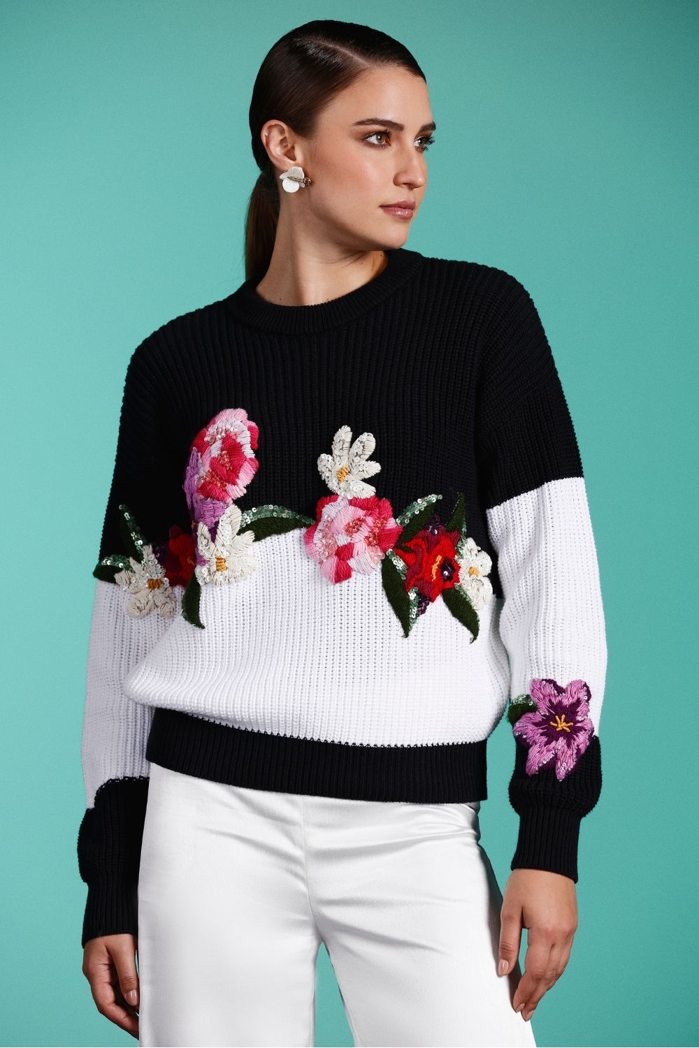 TRICOT BICOLOR MISS EMILY PRETO E BRANCO